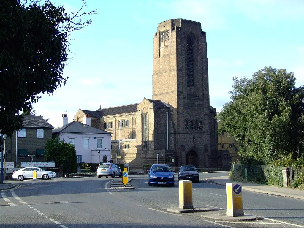 Northfleet merges with Gravesend in Kent. It is on the River Thames estuary. The shore has been excated for chalk, and heavy industry used the recovered land.. Roman Catholic Church of Our Lady. Camera location51° 26′ 31.56″ N, 0° 20′ 17.16″ E View this and other nearby images on: OpenStreetMap 51.442100; 0.338100
