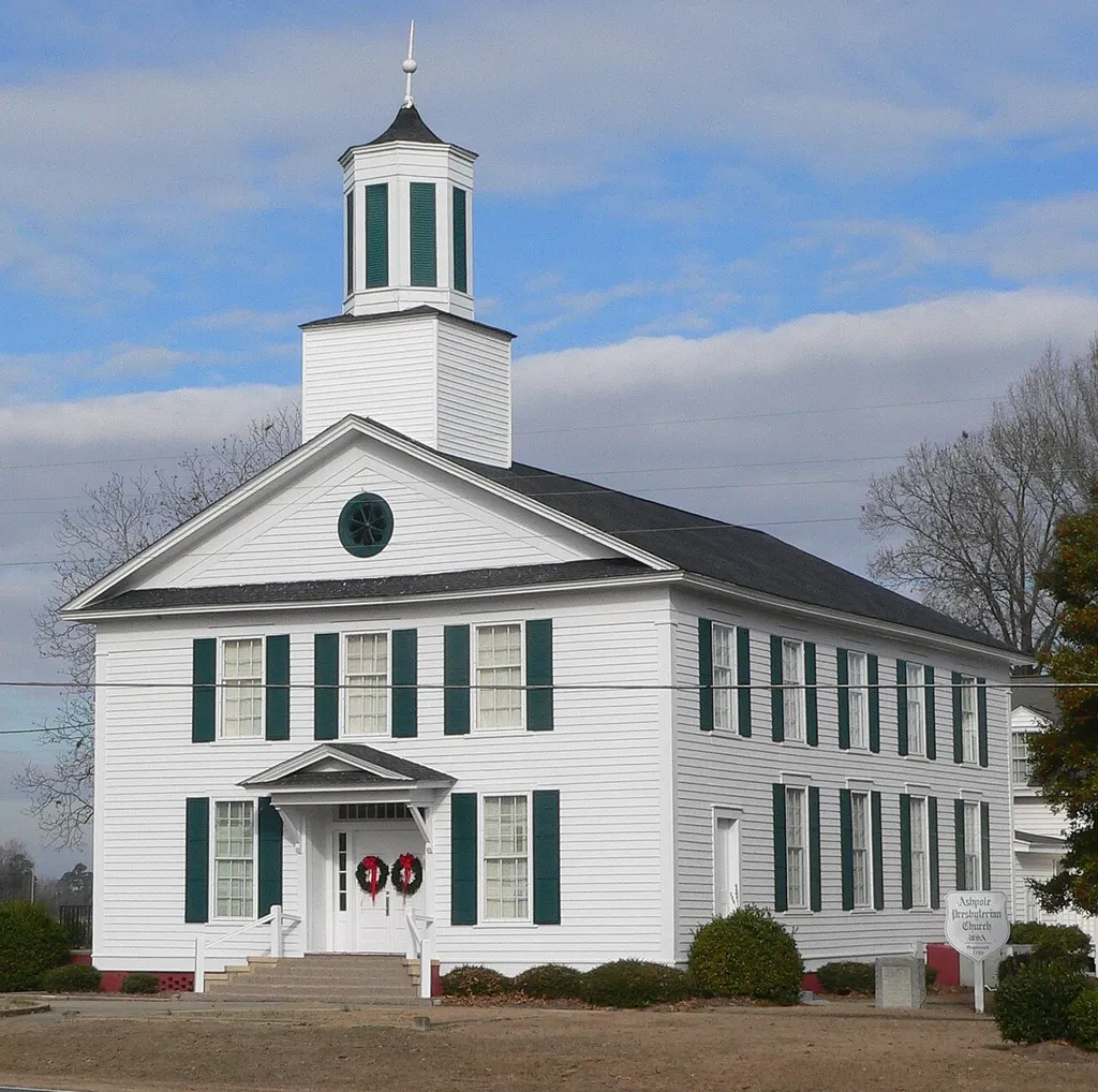 Ashpole Presbyterian Church, located at 192 Ashpole Church Road near Rowland, North Carolina; seen from the southeast.