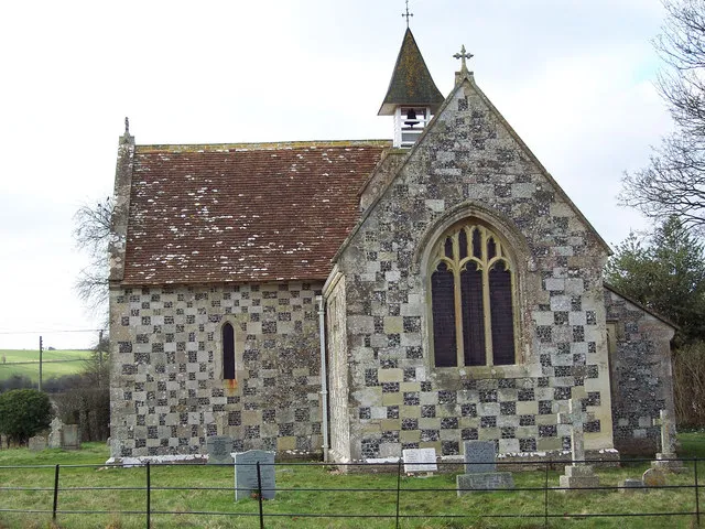 St Nicholas of Mira's parish church, Little Langford, Wiltshire, seen from the east. On the left is the south transept. On the right is the east end of the chancel.