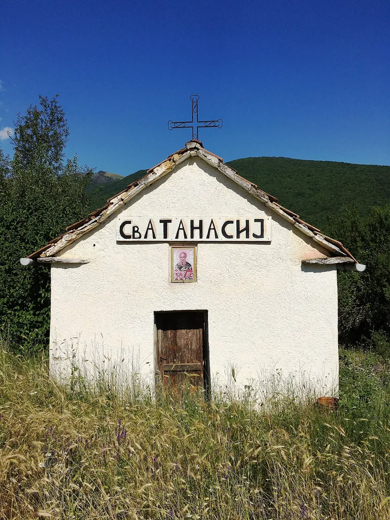 The front side of the St. Athanasius Church in the village of Lokvica