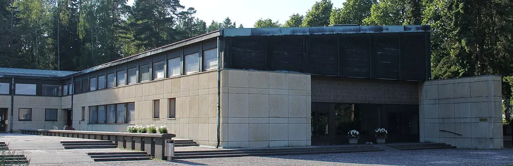S:t Jakobs church, Lauttasaari, Helsinki, Finland. - Designed by architects Marja and Keijo Petäjä, completed in 1958. - Main entrance.