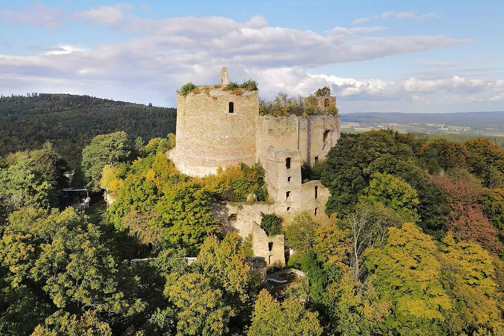 Southwest view of the Landsee castle ruins in Markt Sankt Martin, Austria.