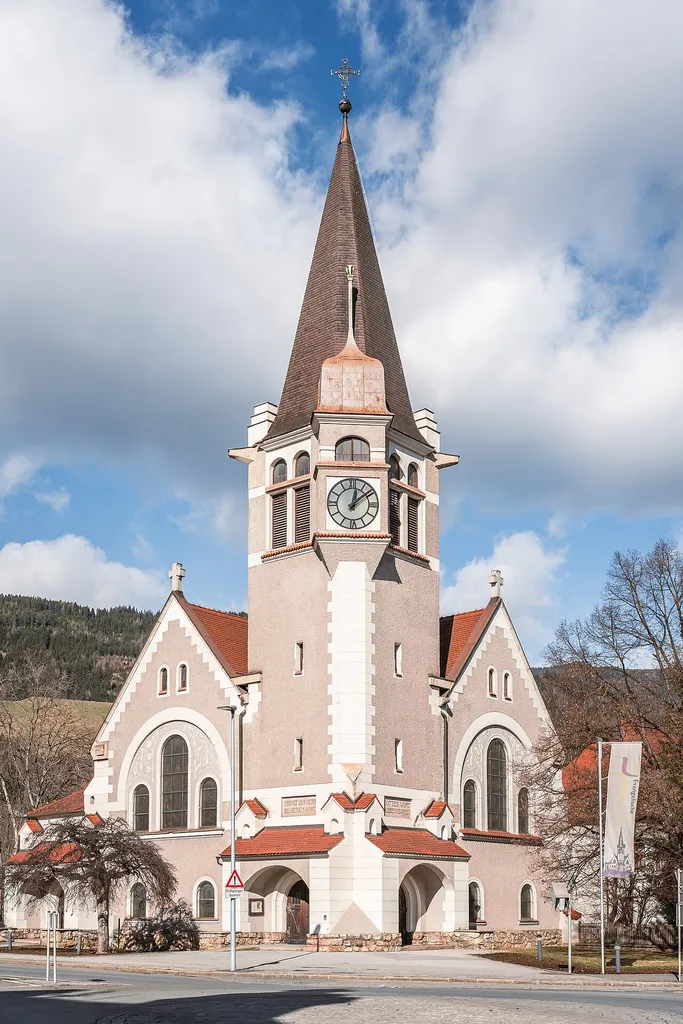Southwest view of the Protestant Gustav Adolf church in Leoben.