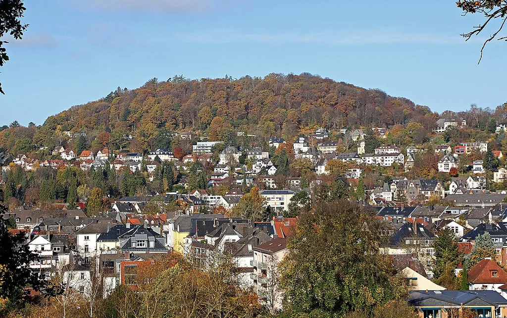 Der Dammelsberg in Marburg. Ansicht von Südosten (vom Wanderweg bei der Eichendorffstraße).