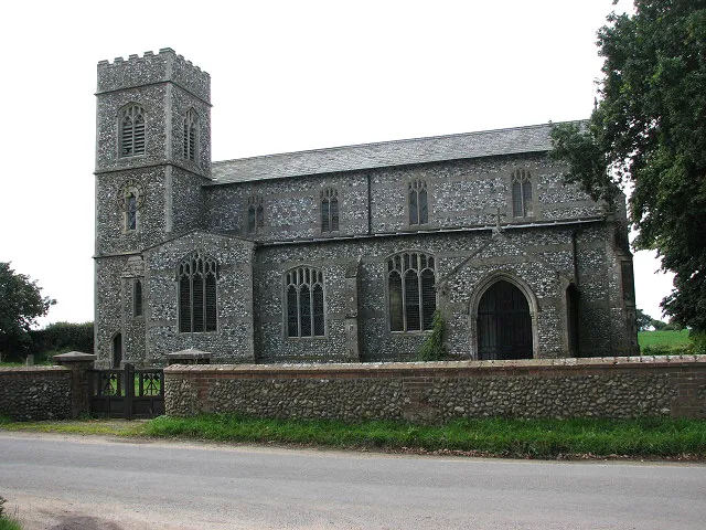 The church of SS Peter &amp; Paul The church of SS Peter &amp; Paul > https://www.geograph.org.uk/photo/876035 - https://www.geograph.org.uk/photo/876042 where it stands now, was rebuilt in the late 1880s from the materials of the dismantled old church > https://www.geograph.org.uk/photo/451430 of which only the south porch and the octagonal tower remain at the site. It took ten years to raise the funds needed and another two to complete the new building. Curiously, its tower stands at the northeastern corner of the building. The architect was JD Sedding and the then Rector of Edgefield was Canon Walter Marcon, who in Norfolk is remembered as the cycling parson - he is commemorated in a roundel in one of the modern church windows > https://www.geograph.org.uk/photo/876051 - https://www.geograph.org.uk/photo/876055. The west window was originally the east window in the old church; the rood screen is a combination of original and new and the parclose screen > 876037 to the south aisle is dated from 1526. The font is C13 Purbeck marble > 876062. The church is open every day. For more information see: http://www.norfolkchurches.co.uk/edgefield/edgefield.htm