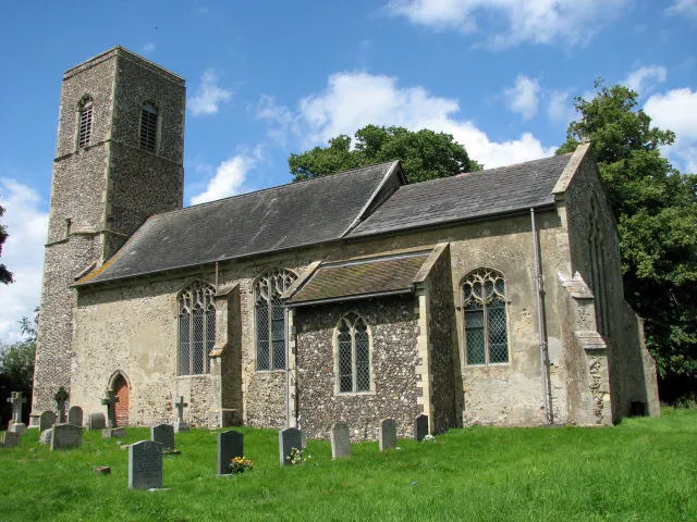 Parish church of St Michael and All Angels, Braydeston (or Bradeston), Norfolk, seen from the southeast