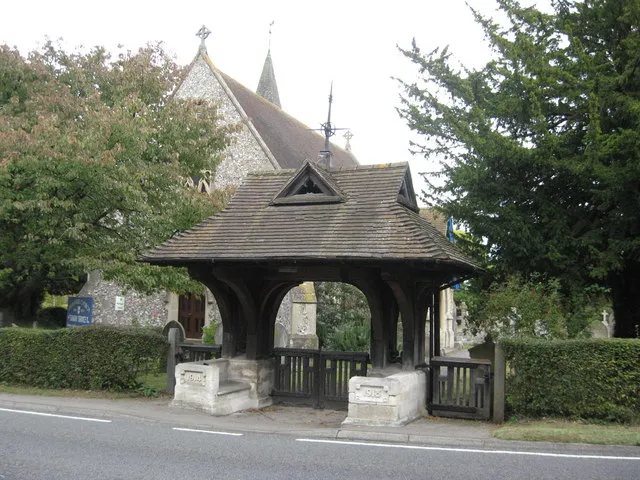 Lych Gate, Emmanuel Church, Sidlow Bridge, Surrey A plaque on the gate states This Lych Gate was erected by George Henry Lindsey-Renton of Dovers as a thanksoffering to Almighty God for the preservation of members of his family whilst serving on the Western front in the Great War 1914-1918,and as a memorial to those of this parish who died in the defense of their country.'