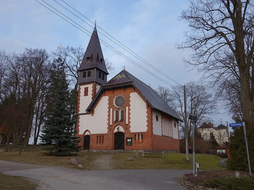 South-western view of Kleinzerlang church, Rheinsberg municipality, Ostprignitz-Ruppin district, Brandenburg state, Germany