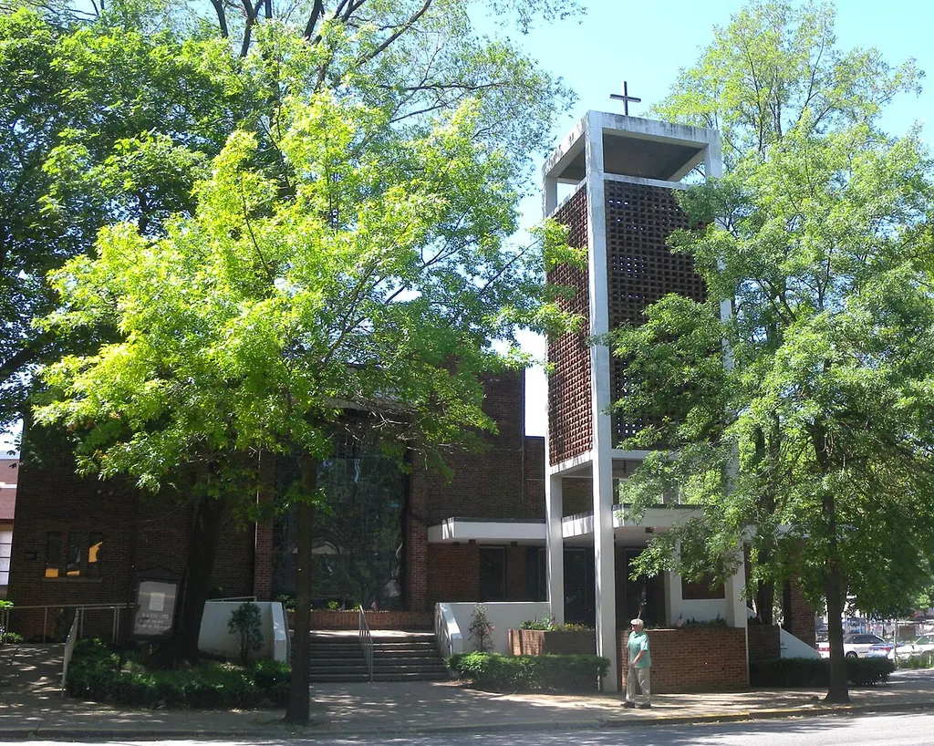 Looking south across Van Cortlandt Park South at Visitation Church on a sunny morning.