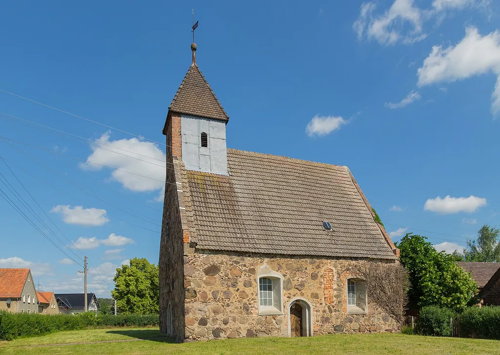 The Protestant village church of Pelkwitz, part of Zöllmersdorf, a city district of Luckau, Landkreis Dahme-Spreewald, Brandenburg, Germany.