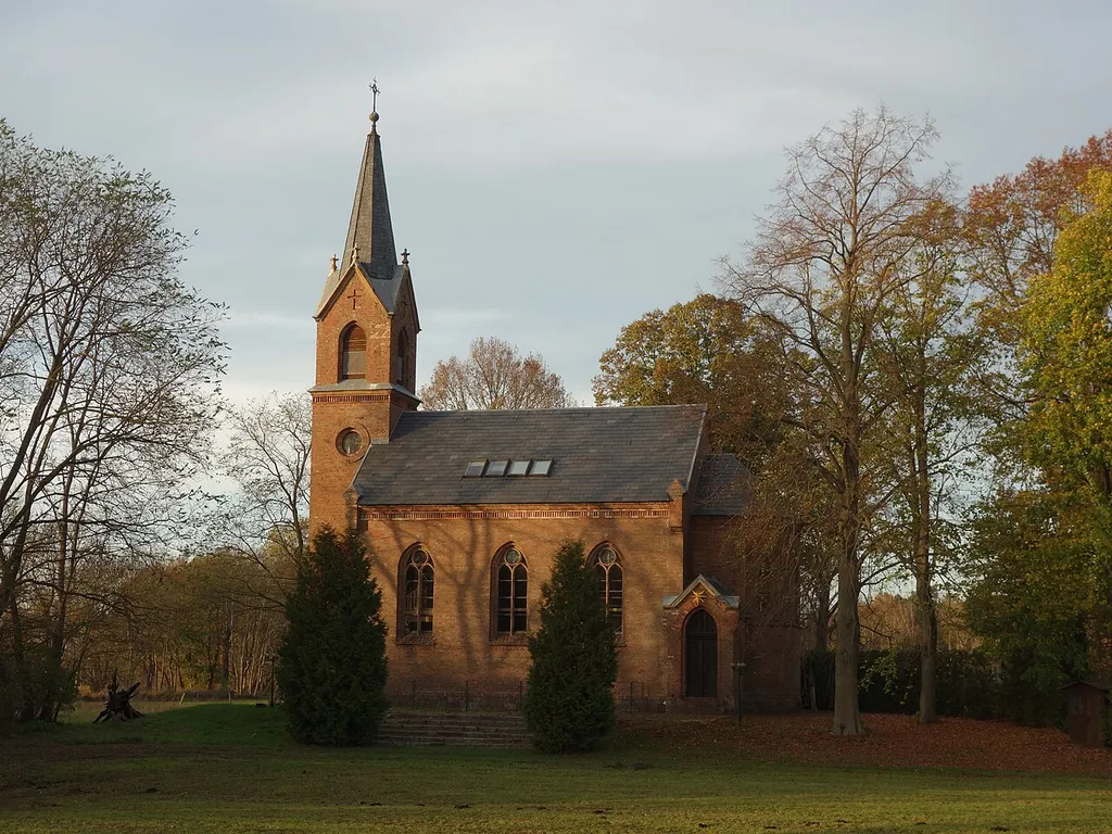 South-eastern view of the church in Kreuzbruch , Liebenwalde municipality , Oberhavel district, Brandenburg state, Germany.