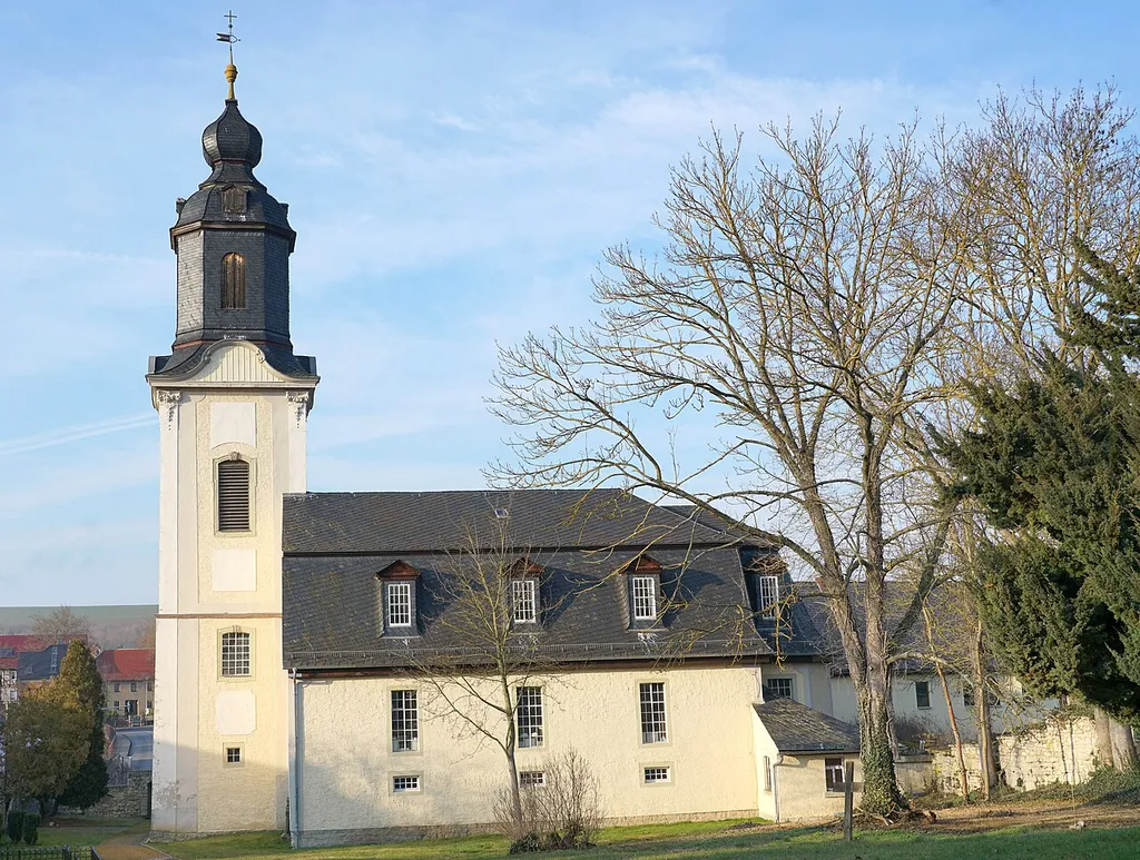 Holy Cross church in Niederroßla February 2025, cropped image