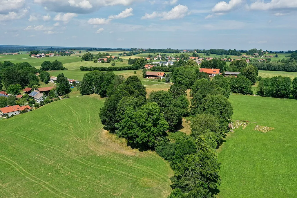 Der Burgstall bei Burgstall aus der Luft gesehen.