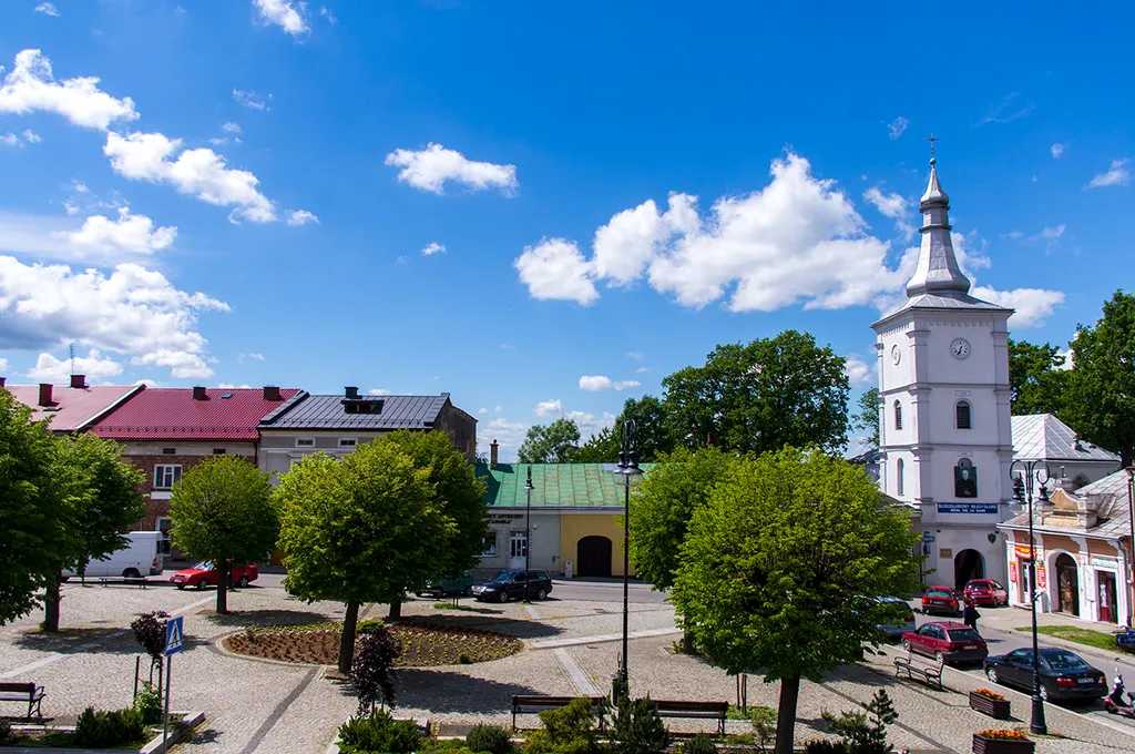 Market square in Nowy Żmigród, Poland