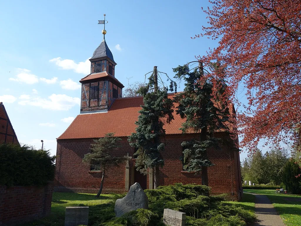 South-south-eastern view of church in Wassersuppe, Seeblick municipality, Havelland district, Brandenburg state, Germany.