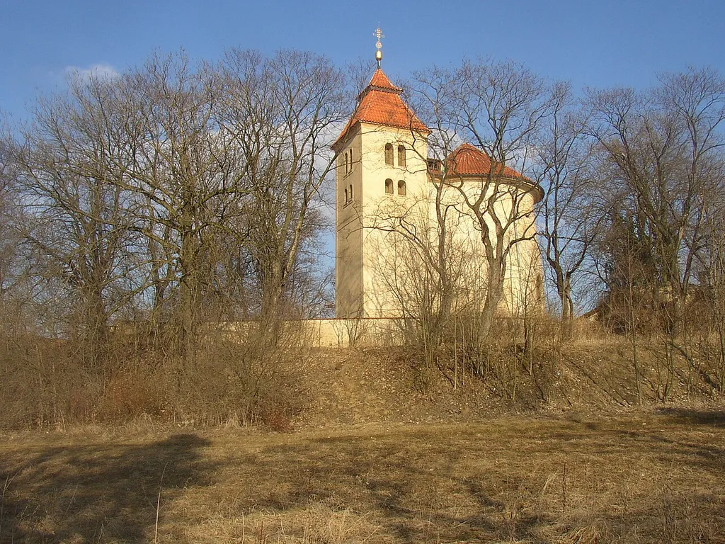 Church of SS Peter and Paul at Budeč near Zákolany. The rotunda built around 900 CE with tower added in late 12th century is the oldest preserved building in the Czech Republic.