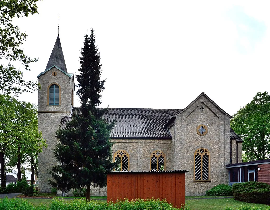 This is a photograph of an architectural monument.It is on the list of cultural monuments of Augustdorf, no. 2. Evangelische Kirche Augustdorf