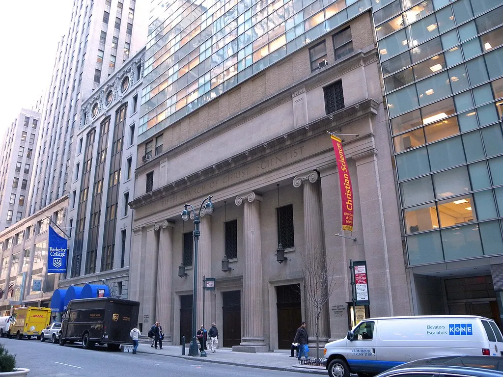 Looking north across 43d Street at Fifth Church of Christ, Scientist, NY.