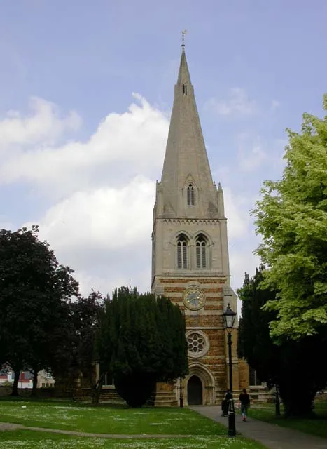 West tower and spire of All Hallows parish church, Wellingborough, Northamptonshire