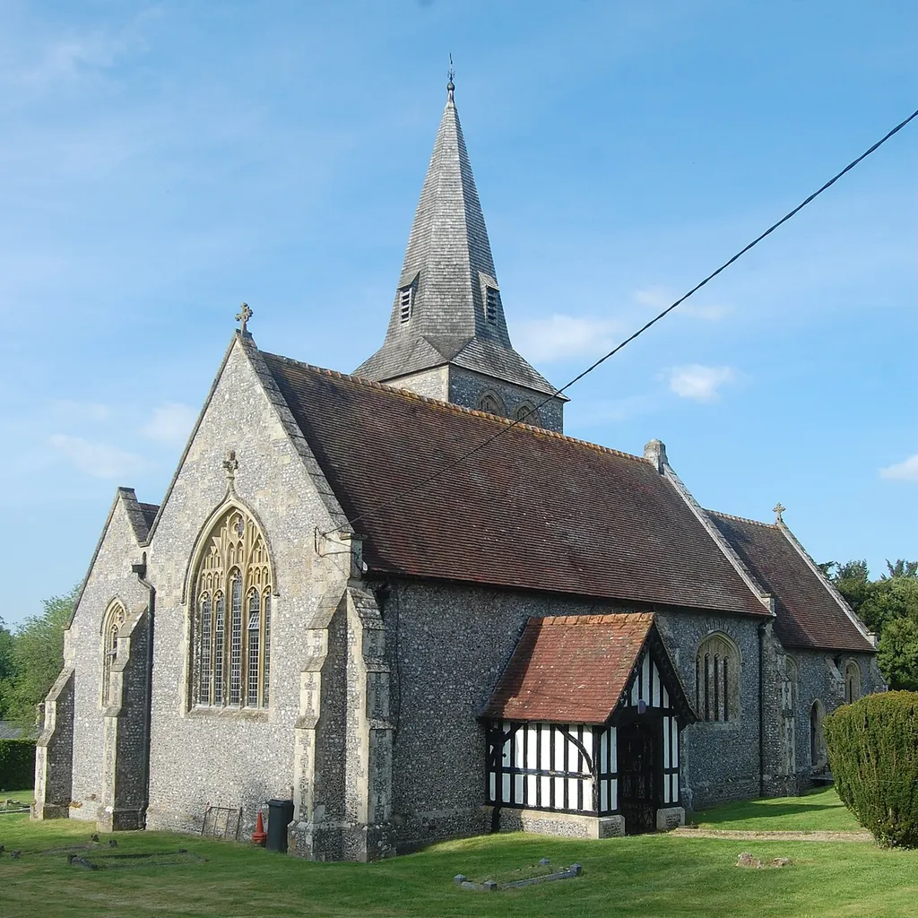 All Saints Church, Church Bank Road, East Stratton, City of Winchester District, Hampshire, England. The Anglican parish church of East Stratton.