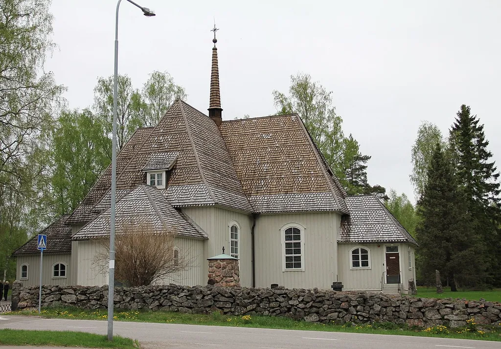 Heinola Rural Parish church, in Heinola, Finland. It was completed in 1755 and built most likely by August Sorsa. Photo taken from southeast.