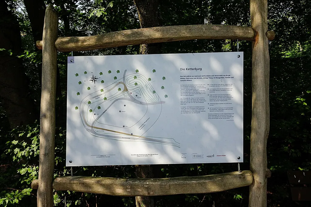 Information board with a map of the Ketterburg, Bad Mergentheim, Germany, set up in 2017 on Ketterburgplatz (the former location of the Ketterburg)