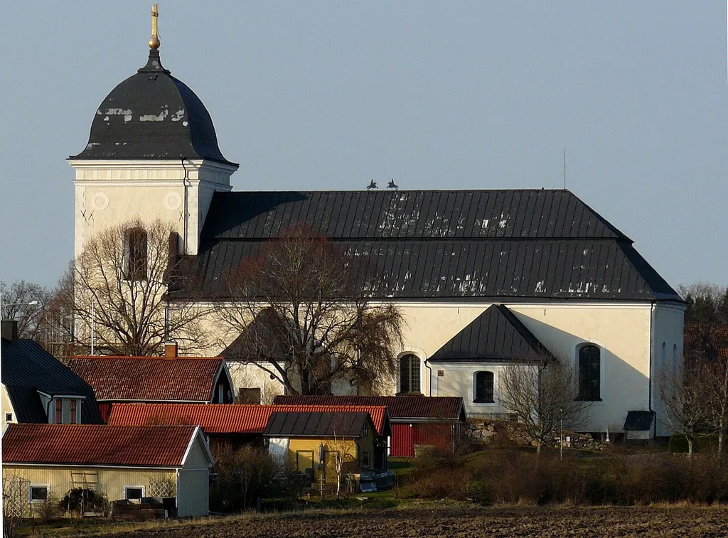 Kimstad church near Norrköping, seen from the SSE on the evening of 27 March, 2014