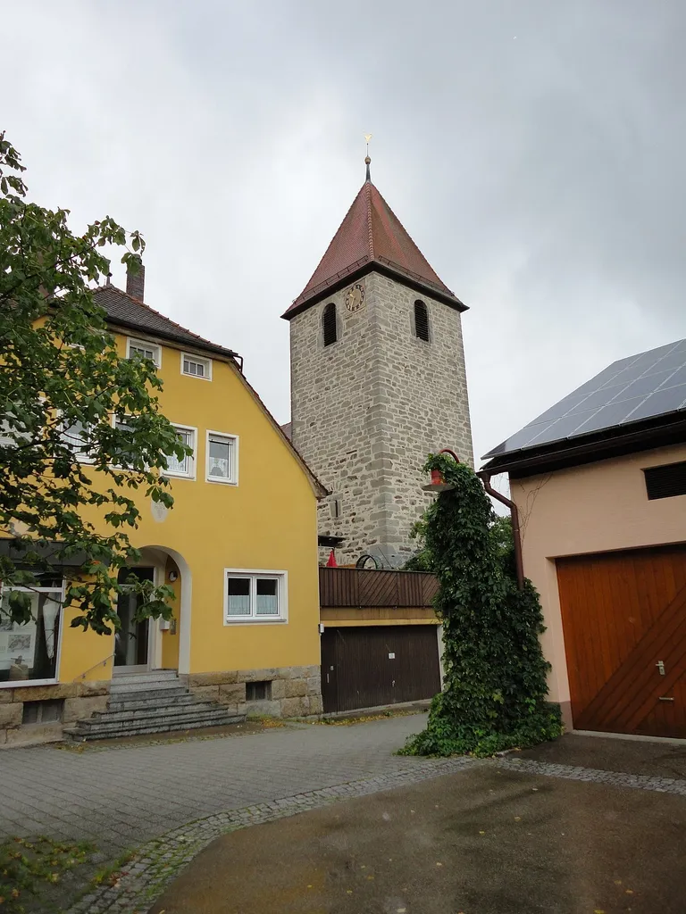 Tower of St. Johanneskirche, Leukershausen, Schwäbisch Hall, Baden-Württemberg, Germany