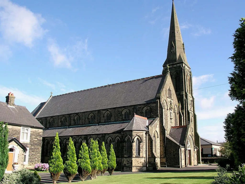 Roman Catholic church of St Wilfrid, Derby Road, Longridge, Lancashire, seen from the south