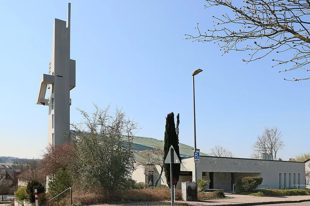 Jakob Andreä Church in Göppingen, Jebenhausen. The Evangelical Church in Mittenfeldstrasse was built between 1964 and 1966. The church bears the name of Jakob Andreä, the reformer of Jebenhausen.