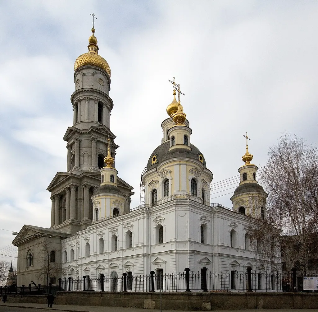 Uspensky Cathedral, Kharkov. Church built in 1771 - 1774 in Baroque style. The Bell Tower built in 1821-1844 in Neoclassical style.