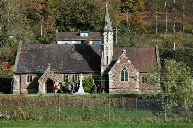 St Saviour Church, Redbrook At the time of the picture there was a British Legion ceremony taking place.