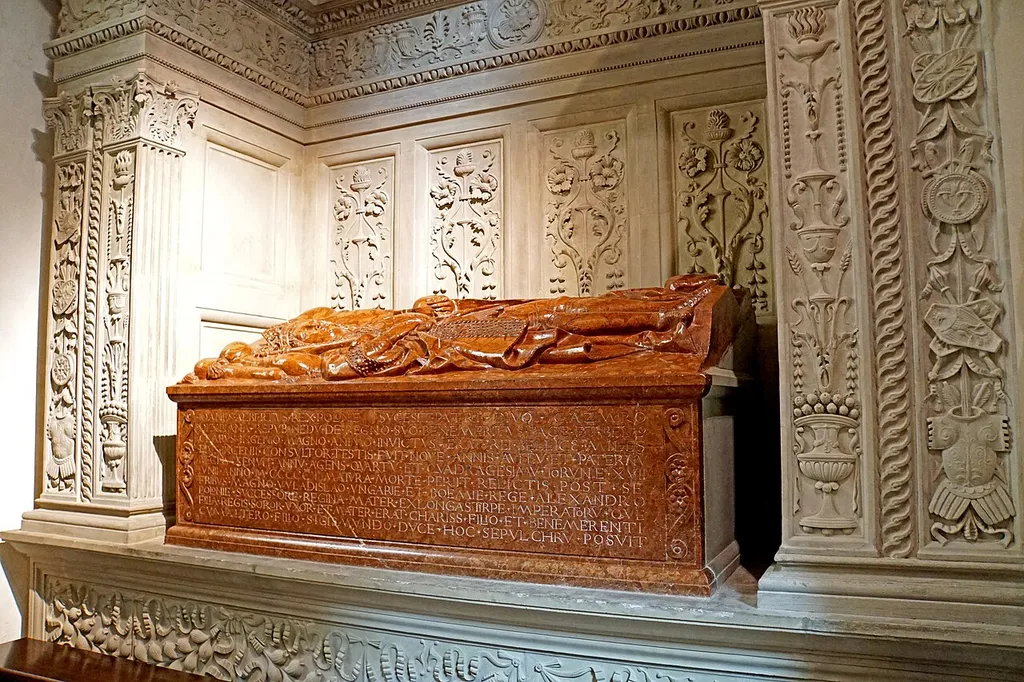 Sarcophagus of King Jan Olbracht (27 December 1459 – 17 June 1501) Wawel Cathedral, home to royal coronations and resting place of many national heroes; considered to be Poland's national sanctuary.