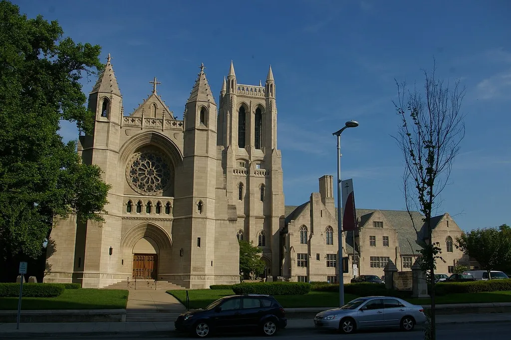 A view of the Euclid Avenue Presbyterian Church at 11205 Euclid Avenue, in Cleveland, Ohio. The structure, built in 1909, was designed by Cram and Ferguson, architects. It is listed on the National Register of Historic Places.