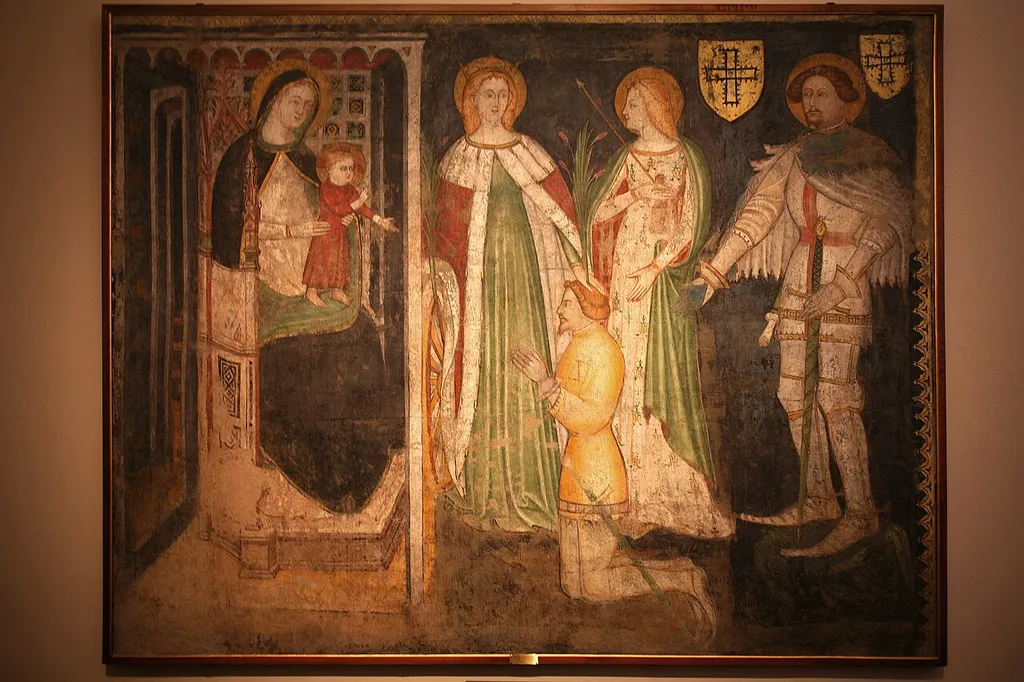 Simone da Corbetta Madonna col Bambino e Santa Caterina, Sant'Orsola, San Giorgio e il committente Teodorico da Coira(fine del XIV sec.). L'affresco era su una parete esterna della demolita chiesa di Santa Maria dei Servi a Milano, strappato e ora esposto alla Pinacoteca di Brera, Milano. L'affresco fu trasferito dal chiostro della chiesa (demolito nel 1833) al Museo patrio di archeologia in Milano.