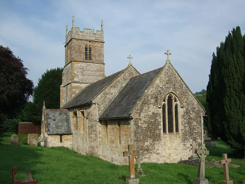 All Saints' parish church, Dunkerton, Somerset, seen from east-southeast