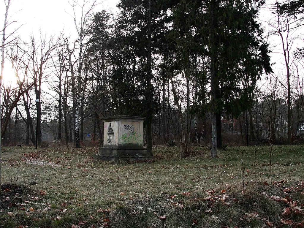 Das Gelände heute, links das Ehrenmal