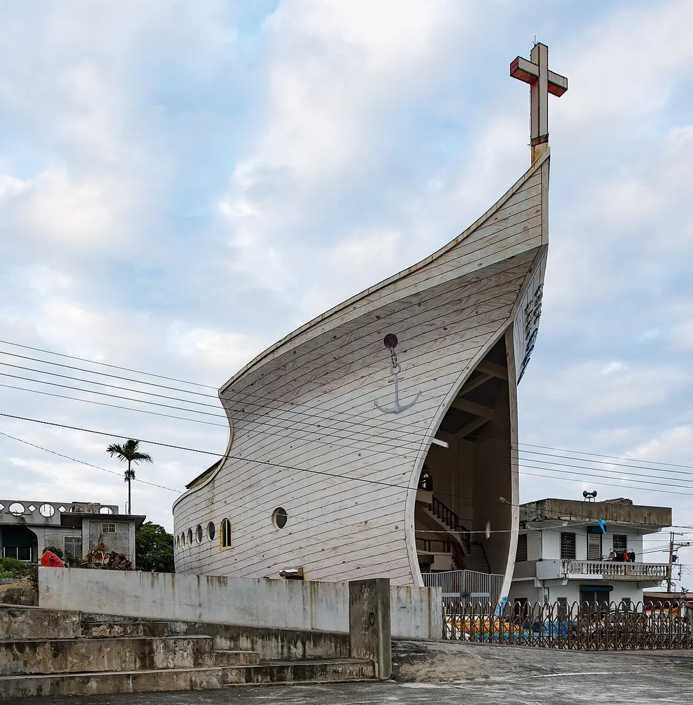 Zhangyuan, Taiwan: Boat-shaped Presbyterian Church (船型教會). The original church was destroyed by typhoon in 1990.