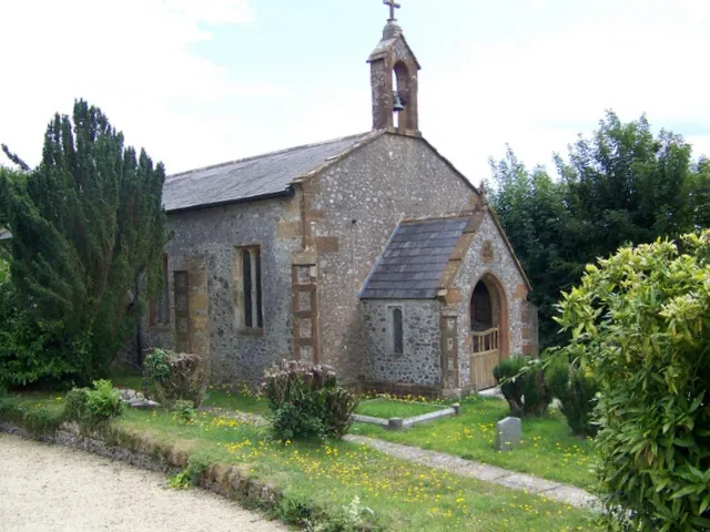 St Gabriel's parish church, Morcombelake, Stanton St Gabriel, Dorset, seen from the northwest. The foundation stone was laid in July 1840; the church was consecrated on 2nd October 1841.