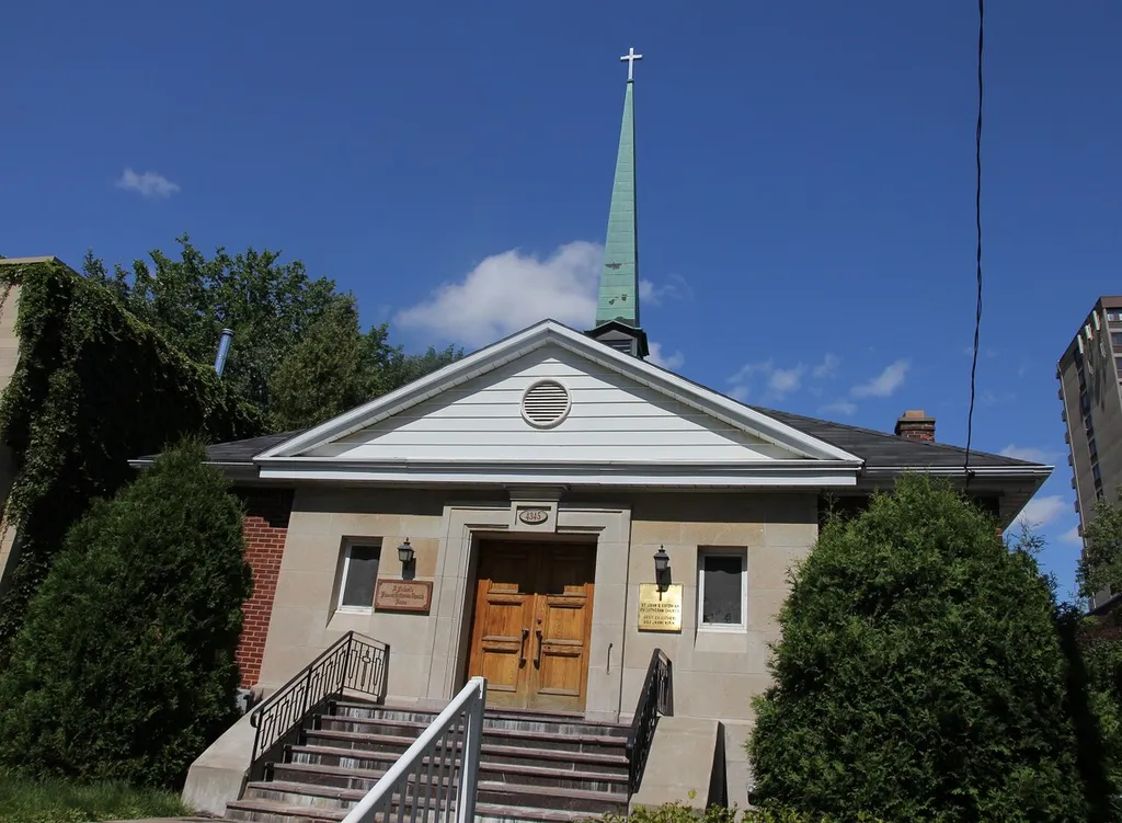 The Saint Michael's Finnish Evangelical Lutheran Church in Montreal, Quebec, Canada. An Estonian church uses this building as well. Address of the church: 4345 Avenue Marcil, Montreal, Quebec H4A 2Z9, Canada - i.e. some 500 meters SW of Villa-Maria metro station.
