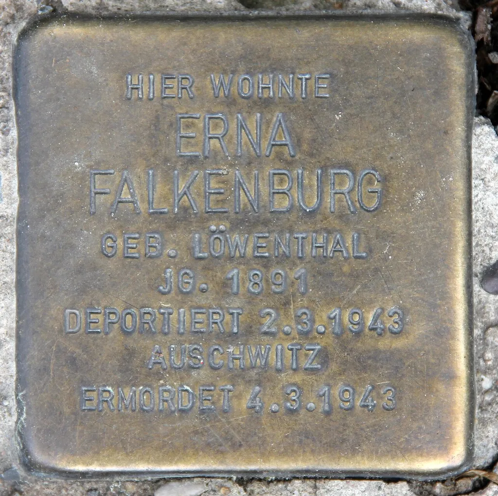 "Stolperstein" (stumbling block), Erna Falkenburg, Audre-Lorde-Straße 8, Berlin-Kreuzberg, Germany