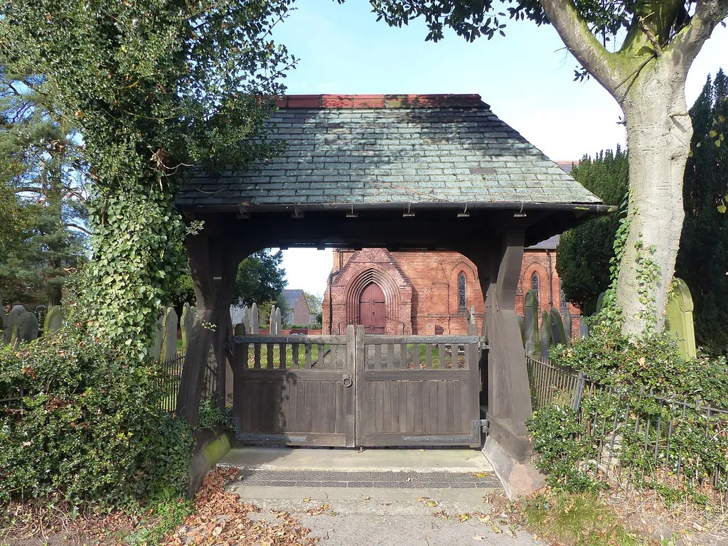 Lychgate to St Michael's Church, Little Leigh. .mw-parser-output .messagebox{margin:4px 0;width:auto;border-collapse:collapse;border:2px solid var(--border-color-progressive,#6485d1);background-color:var(--background-color-neutral-subtle,#fbfcff);color:var(--color-base,#202122);box-sizing:border-box;border-inline-start-width:8px}.mw-parser-output .messagebox.mbox-small{font-size:88%;line-height:1.25em}.mw-parser-output .mbox-warning,.mw-parser-output .mbox-speedy{border:2px solid var(--border-color-error,#b22222);background:var(--background-color-error-subtle,#ffdbdb);border-inline-start-width:8px}.mw-parser-output .mbox-serious,.mw-parser-output .mbox-delete,.mw-parser-output .mbox-stop{border:2px solid var(--border-color-error,#b22222);border-inline-start-width:8px}.mw-parser-output .mbox-issue,.mw-parser-output .mbox-content{border:2px solid #f28500;background:var(--background-color-warning-subtle,#ffe);border-inline-start-width:8px}.mw-parser-output .mbox-query,.mw-parser-output .mbox-style{border:2px solid #f4c430;background:var(--background-color-warning-subtle,#ffe);border-inline-start-width:8px}.mw-parser-output .mbox-shit{border:2px solid #960;border-inline-start-width:8px}.mw-parser-output .mbox-license{border:2px solid #88a;border-inline-start-width:initial}.mw-parser-output .mbox-legal{border:2px solid var(--border-color-notice,#666);background:var(--background-color-base,#fff);border-inline-start-width:8px}.mw-parser-output .mbox-honor{border:2px solid #ca3;background:var(--background-color-warning-subtle,#fcf4db);border-inline-start-width:8px}.mw-parser-output .mbox-growth{border:2px solid #8d4;background:var(--background-color-success-subtle,#d5fdf4);border-inline-start-width:8px}.mw-parser-output .mbox-move{border:2px solid #93c;border-inline-start-width:8px}.mw-parser-output .mbox-protection,.mw-parser-output .mbox-message{border:2px solid var(--border-color-base,#aaa);border-inline-start-width:8px}.mw-parser-output .messagebox .mbox-text{border:non