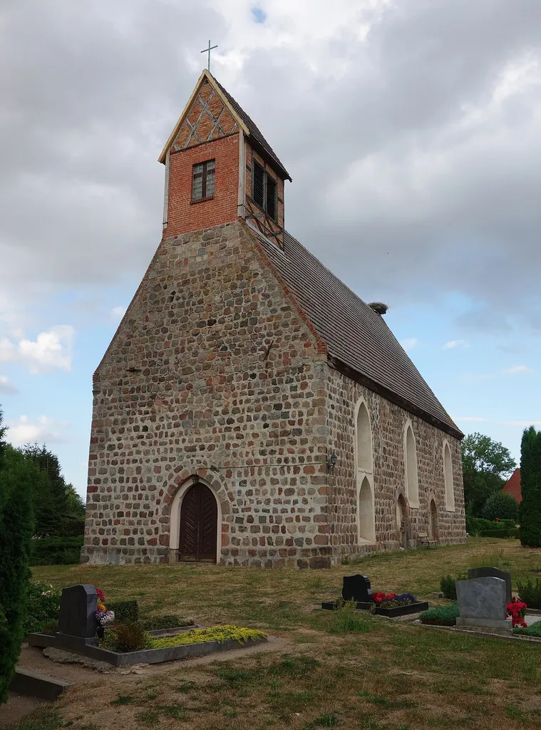 South-western view of the church in Klinkow , Prenzlau municipality, Uckermark district, Brandenburg state, Germany