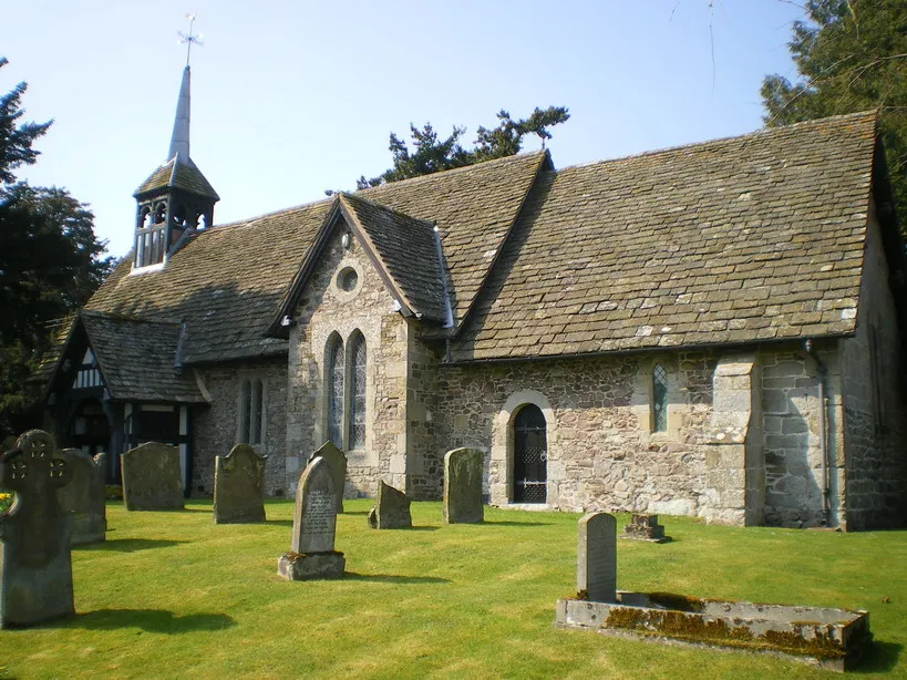 St Michael and All Angels' parish church, Woolstaston, Shropshire, seen from the southeast