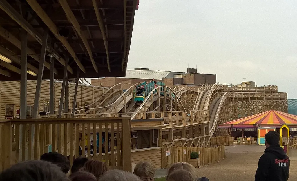 The Scenic Railway roller coaster at Dreamland Margate operating in October 2015 shortly after restoration and reopening to the public.