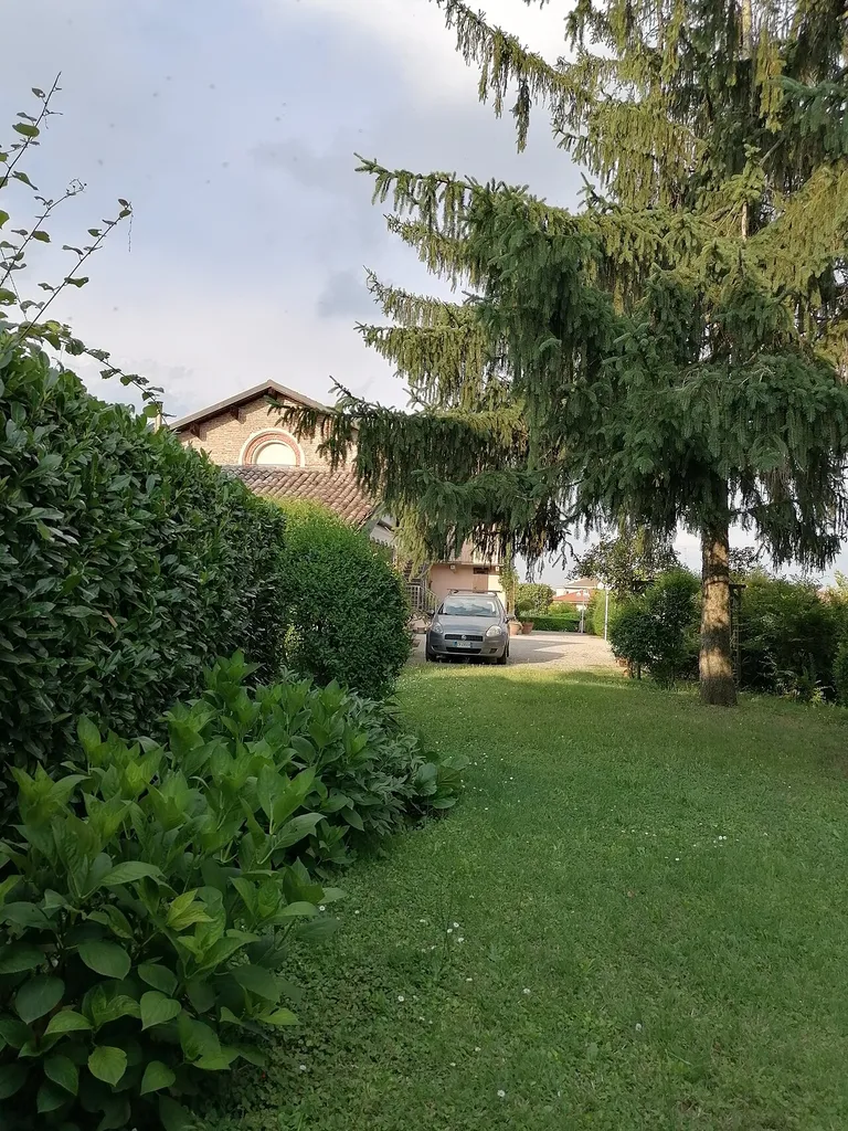 La Chiesa di San Martino a Vigevano. La chiesa è di proprietà e recintata con siepi e cancelli. Questo è il punto più vicino da cui è possibile osservarla liberamente.