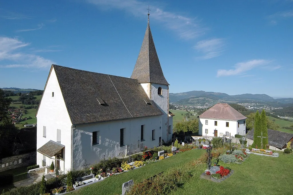 Parish church St. James the Greater and rectory at Tiffen, municipality Steindorf am Ossiacher See, district Feldkirchen, Carinthia, Austria, EU
