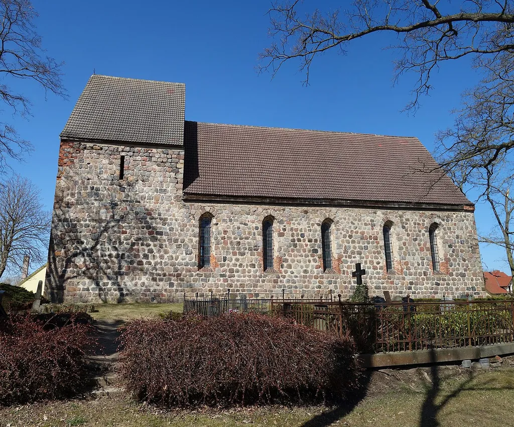 Southern view of the church in Grünow , Grünow municipality , Uckermark district, Brandenburg state, Germany