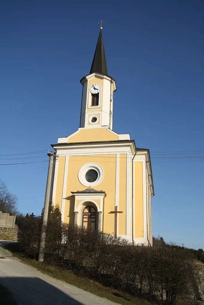 Overview of church of Saint Mark in Benetice in 2015, Třebíč District.