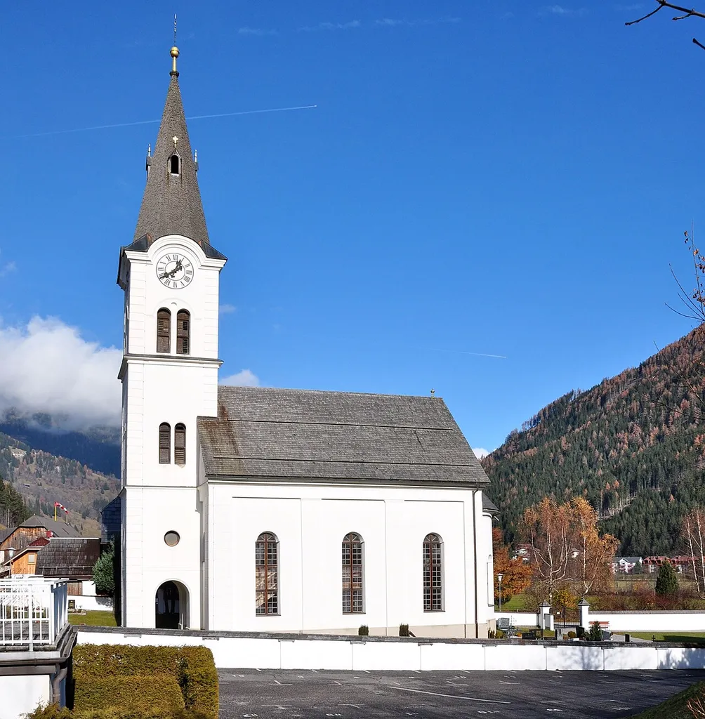 Protestant parish church with cemetery at Wiedweg, municipality Reichenau, district Feldkirchen, Carinthia / Austria / EU
